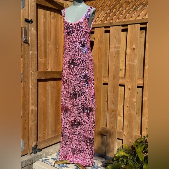 🆕 SIMKHAI 🧿 NWOT Bex Sequined Embellished Maxi Dress, Sorbet Pink - Sz US 8 - Picture 10 of 13